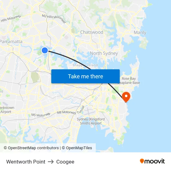 Wentworth Point to Coogee map