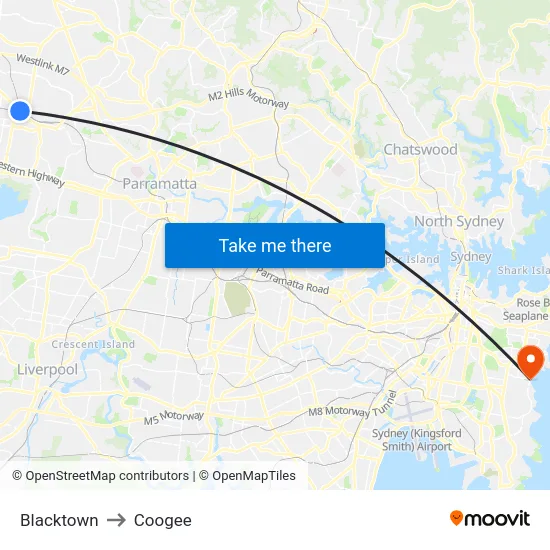 Blacktown to Coogee map