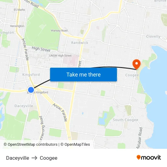 Daceyville to Coogee map