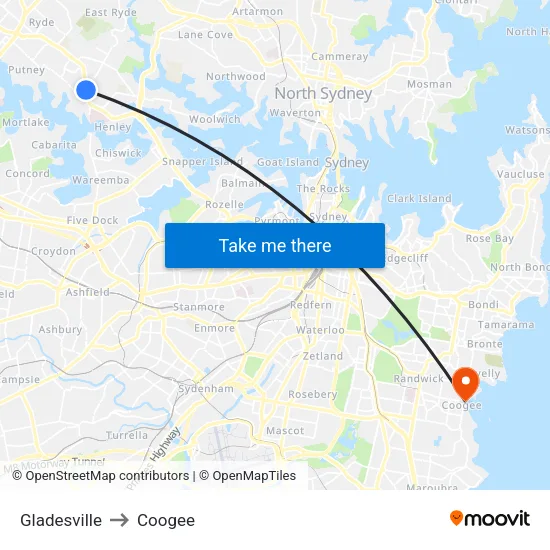 Gladesville to Coogee map