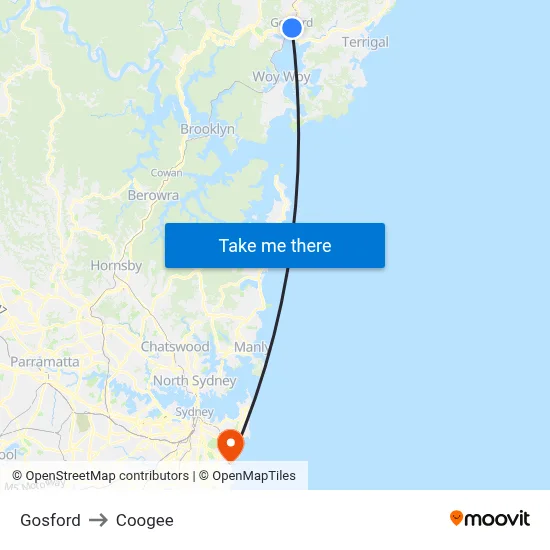 Gosford to Coogee map