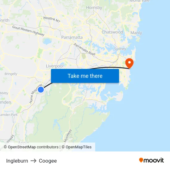 Ingleburn to Coogee map