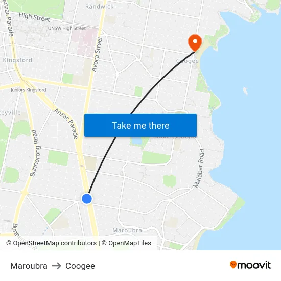 Maroubra to Coogee map