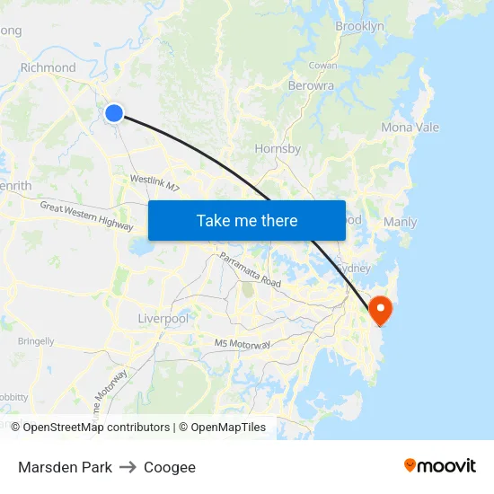 Marsden Park to Coogee map