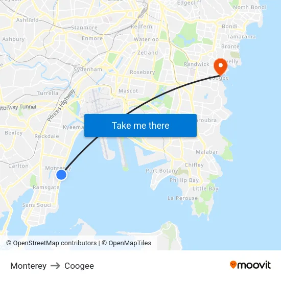 Monterey to Coogee map