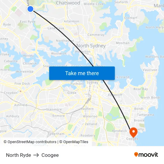 North Ryde to Coogee map