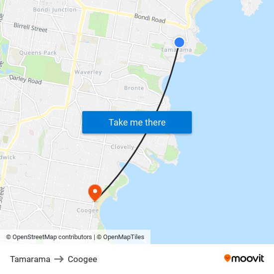 Tamarama to Coogee map