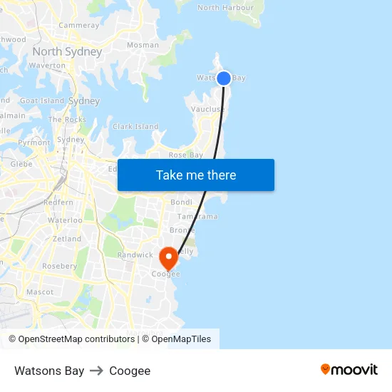 Watsons Bay to Coogee map
