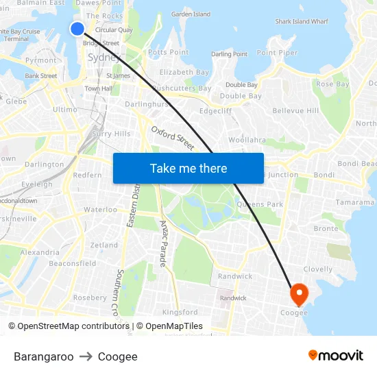 Barangaroo to Coogee map