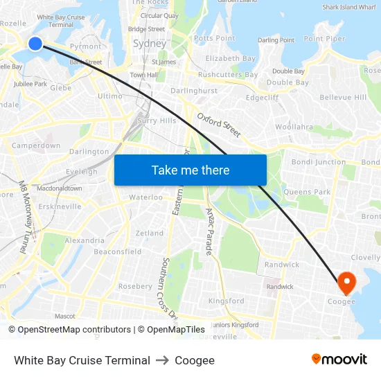 White Bay Cruise Terminal to Coogee map