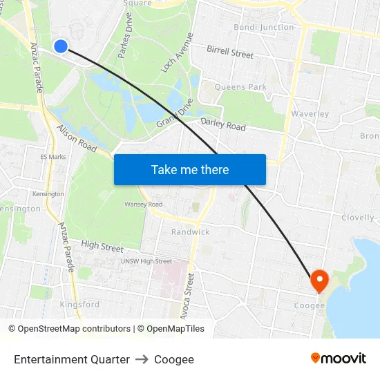 Entertainment Quarter to Coogee map