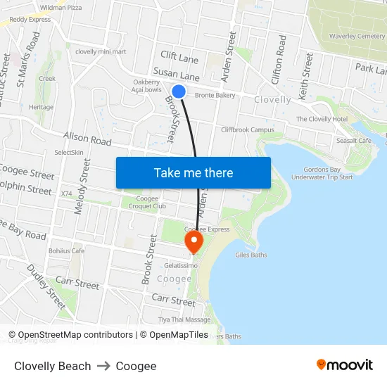 Clovelly Beach to Coogee map