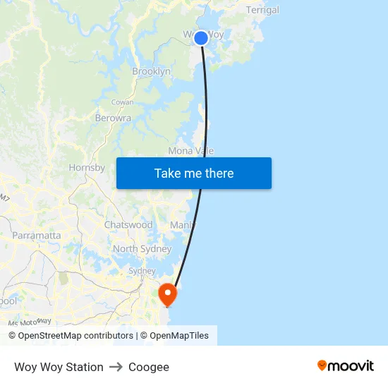 Woy Woy Station to Coogee map