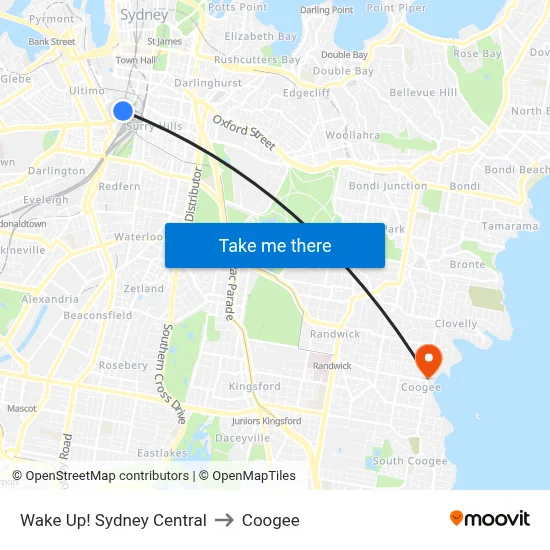 Wake Up! Sydney Central to Coogee map