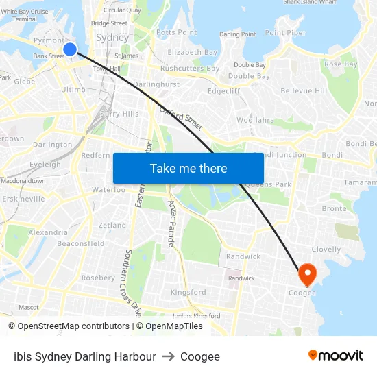 ibis Sydney Darling Harbour to Coogee map