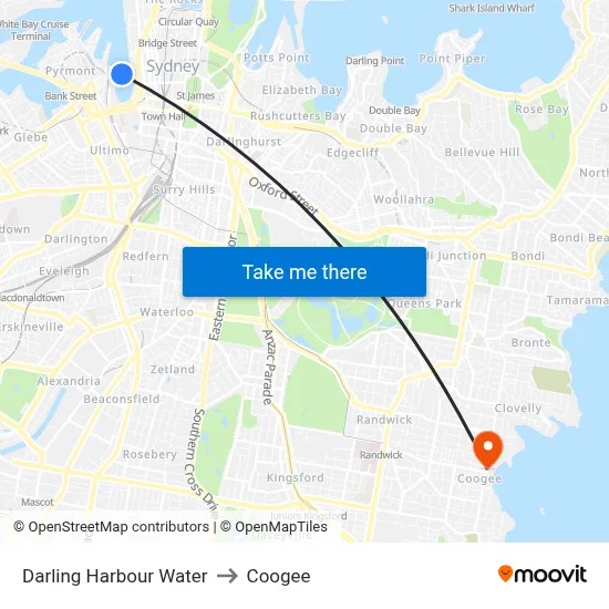 Darling Harbour Water to Coogee map