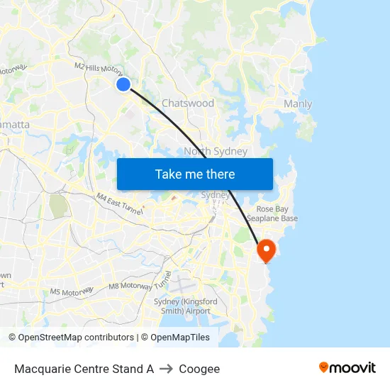 Macquarie Centre Stand A to Coogee map