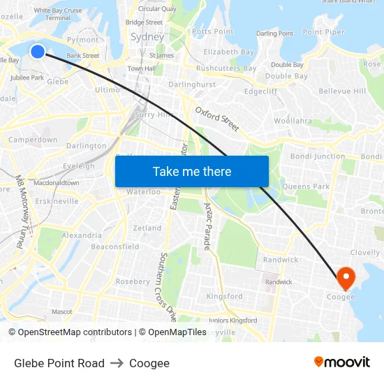 Glebe Point Road to Coogee map