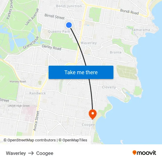 Waverley to Coogee map
