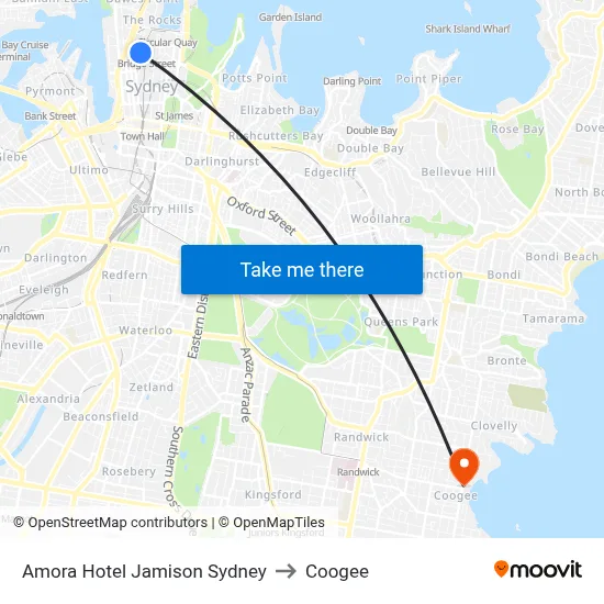 Amora Hotel Jamison Sydney to Coogee map
