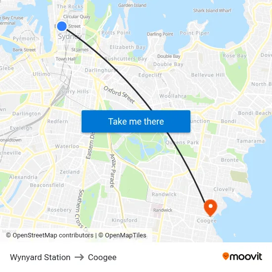 Wynyard Station to Coogee map