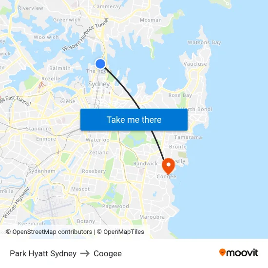 Park Hyatt Sydney to Coogee map
