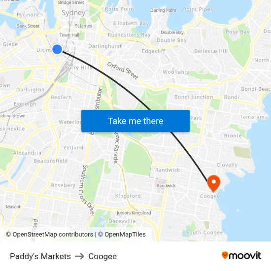 Paddy's Markets to Coogee map
