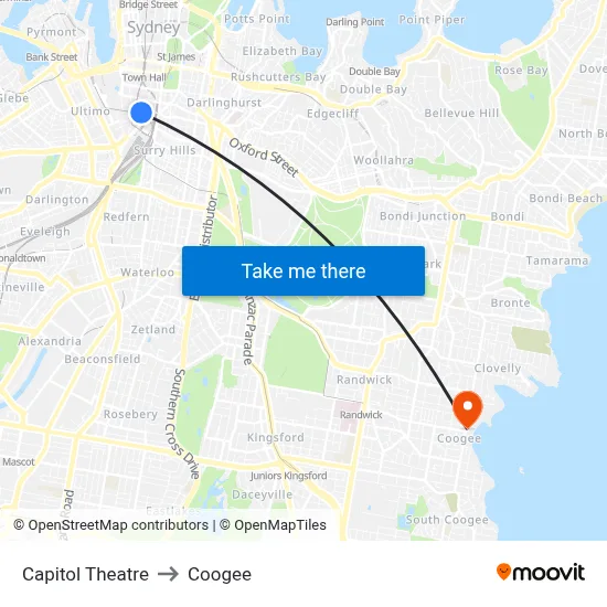 Capitol Theatre to Coogee map