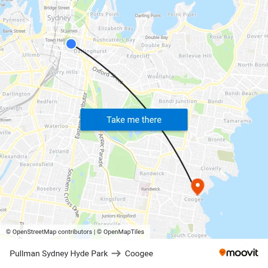 Pullman Sydney Hyde Park to Coogee map