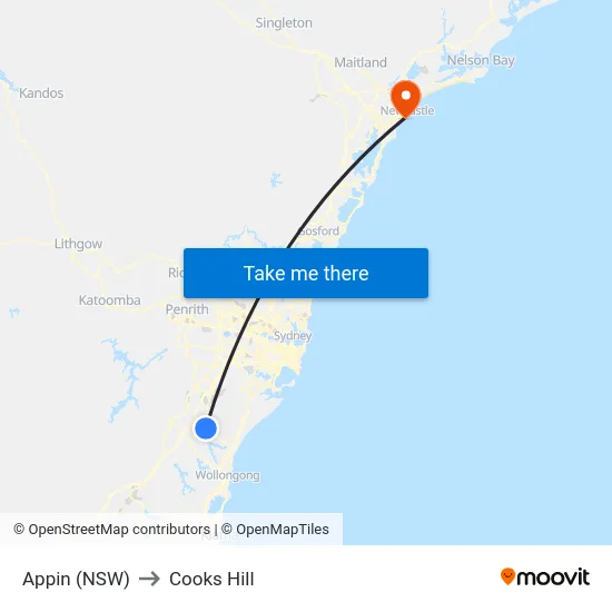 Appin (NSW) to Cooks Hill map