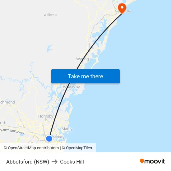 Abbotsford (NSW) to Cooks Hill map