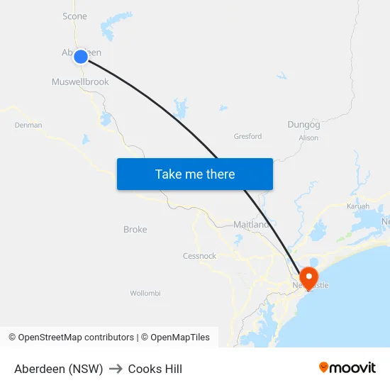 Aberdeen (NSW) to Cooks Hill map