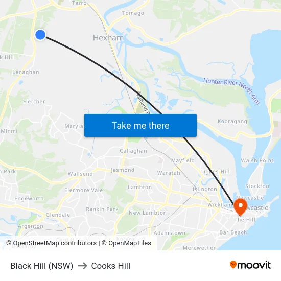 Black Hill (NSW) to Cooks Hill map