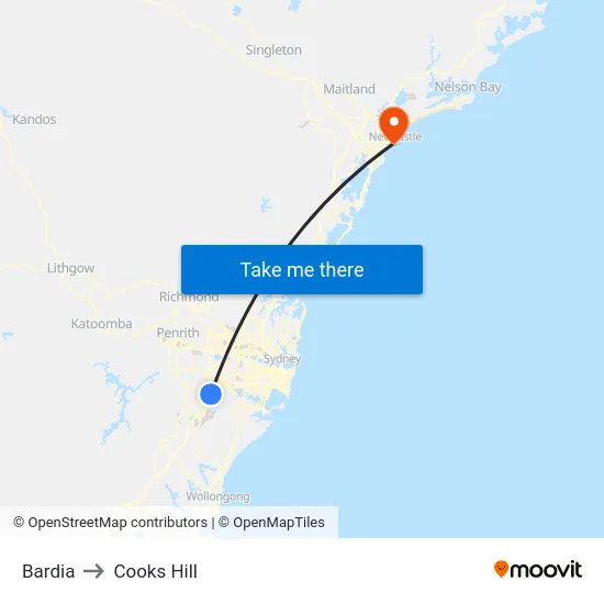Bardia to Cooks Hill map