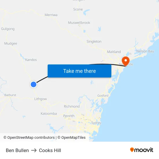 Ben Bullen to Cooks Hill map