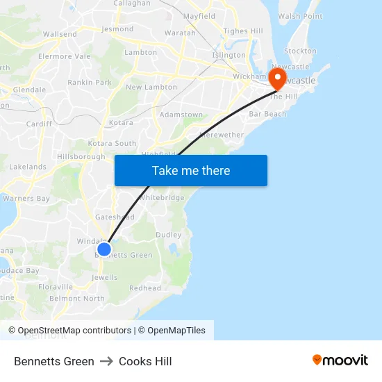 Bennetts Green to Cooks Hill map
