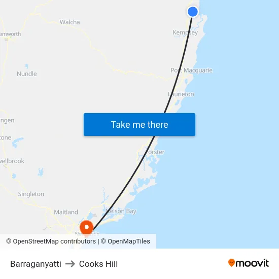 Barraganyatti to Cooks Hill map