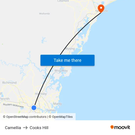 Camellia to Cooks Hill map