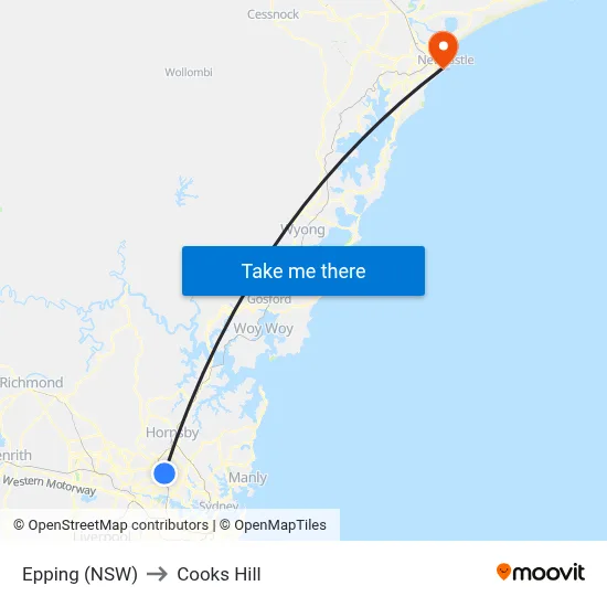 Epping (NSW) to Cooks Hill map