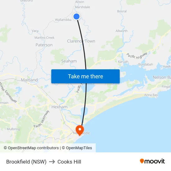 Brookfield (NSW) to Cooks Hill map