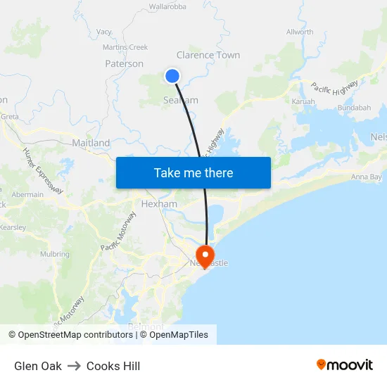 Glen Oak to Cooks Hill map
