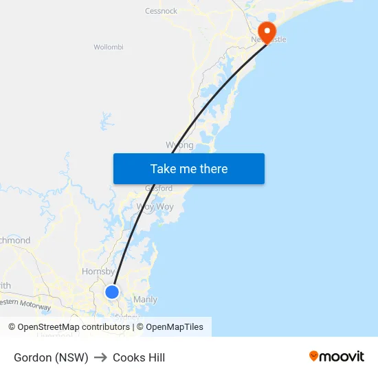 Gordon (NSW) to Cooks Hill map