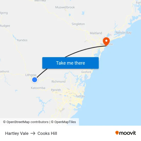 Hartley Vale to Cooks Hill map