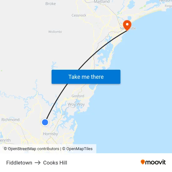 Fiddletown to Cooks Hill map