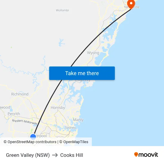 Green Valley (NSW) to Cooks Hill map
