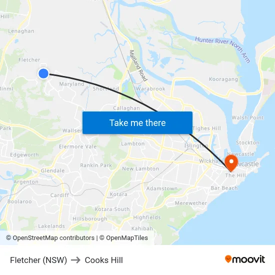Fletcher (NSW) to Cooks Hill map