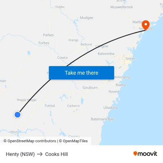 Henty (NSW) to Cooks Hill map