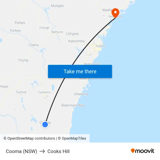 Cooma (NSW) to Cooks Hill map