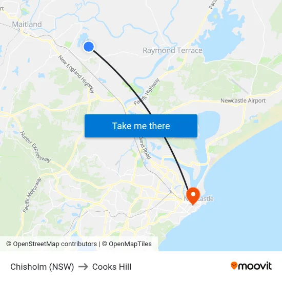 Chisholm (NSW) to Cooks Hill map
