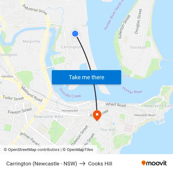 Carrington (Newcastle - NSW) to Cooks Hill map